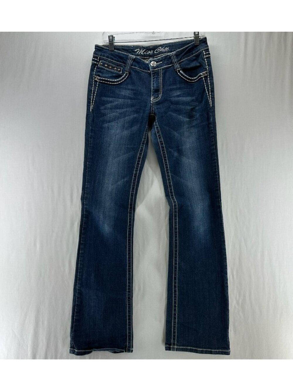 Miss Chic Bootcut Jeans Womens 9 Thick Stitch Embellished Stretch Denim Y2k Blue